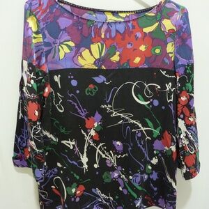 Elie Tahari Tunic SILK Top sz S - MULTICOLOR Floral Print Long Sleeve Shirt